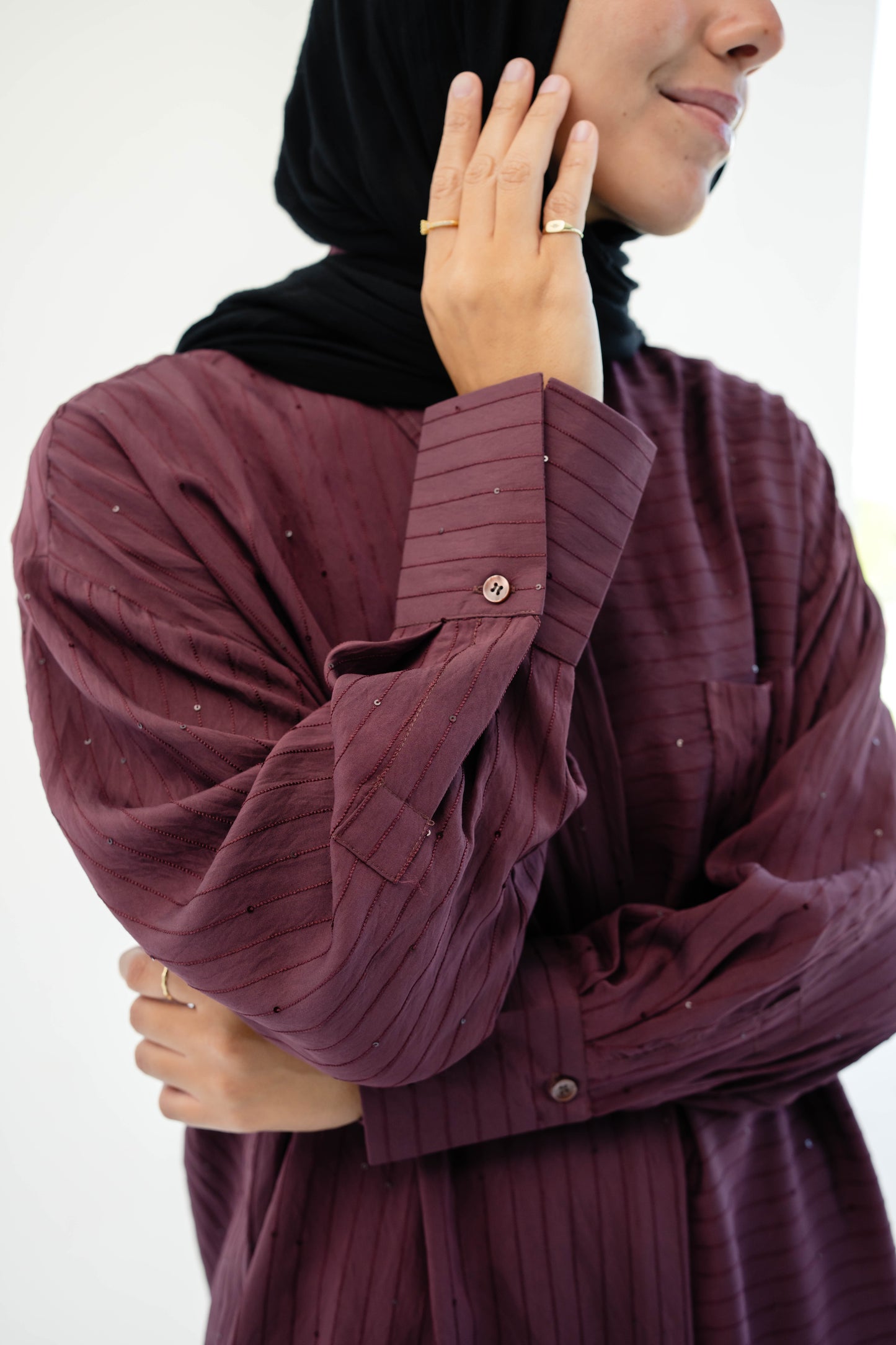 Lustre Lines Long Shirt - Burgundy