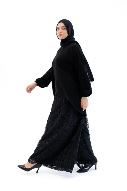 Lace Wide Leg Pants - Black