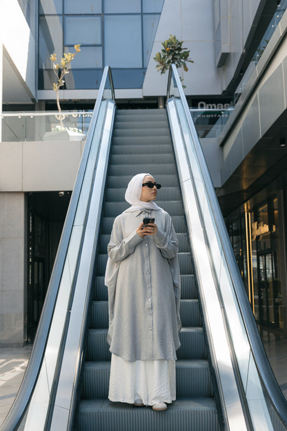 Silver Buttons Oversized Shirt - Silver Grey