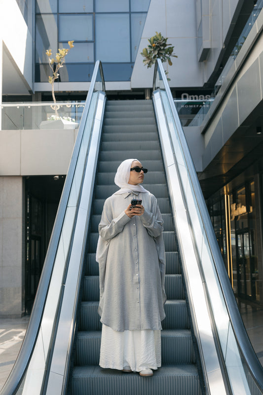Silver Buttons Oversized Shirt - Silver Grey