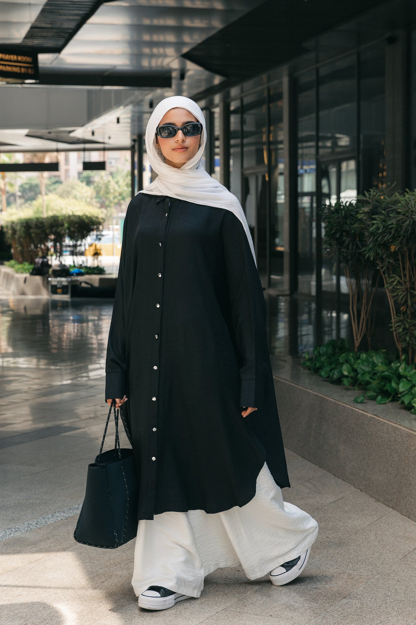 Silver Buttons Oversized Shirt - Black