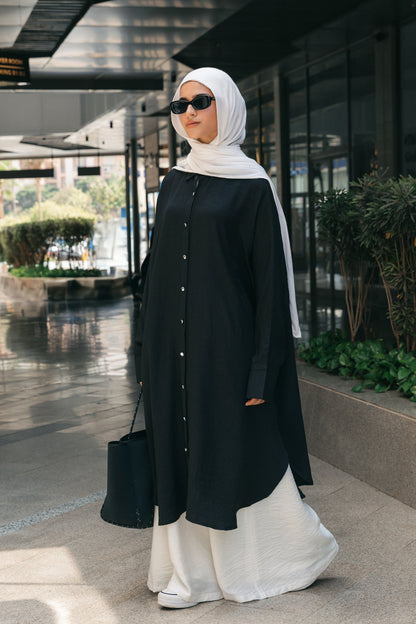 Silver Buttons Oversized Shirt - Black