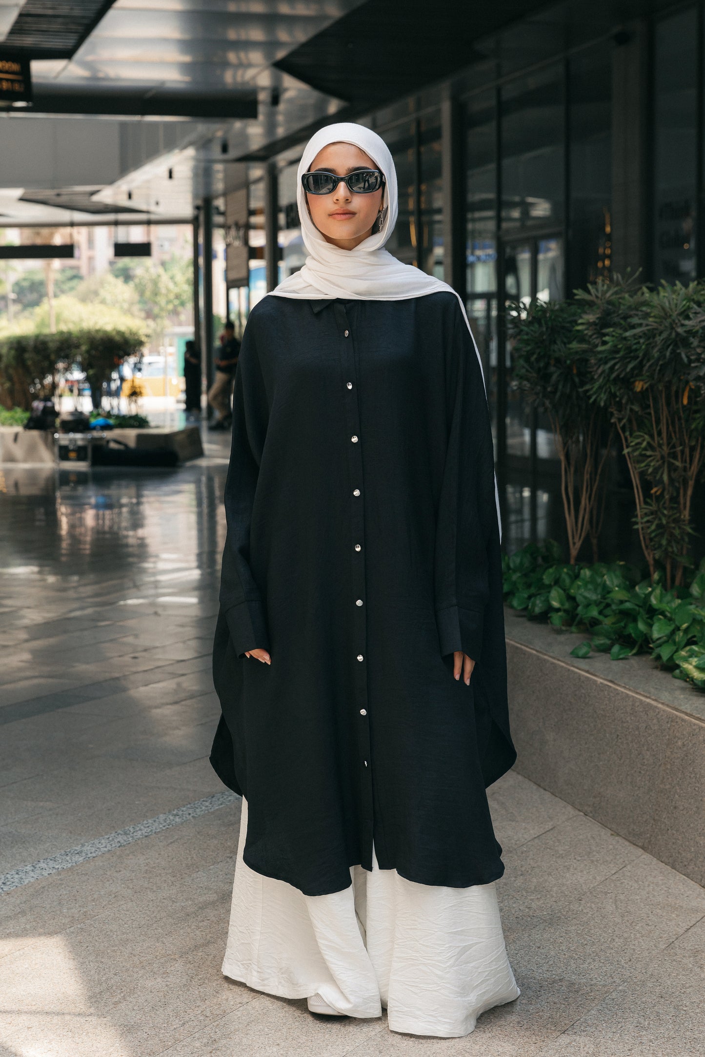 Silver Buttons Oversized Shirt - Black