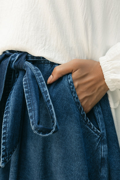 Cloche Couture Denim Skirt- Washed Blue