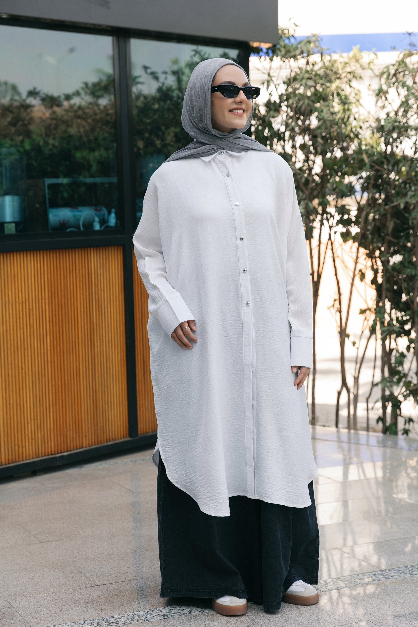 Silver Buttons Oversized Shirt - White