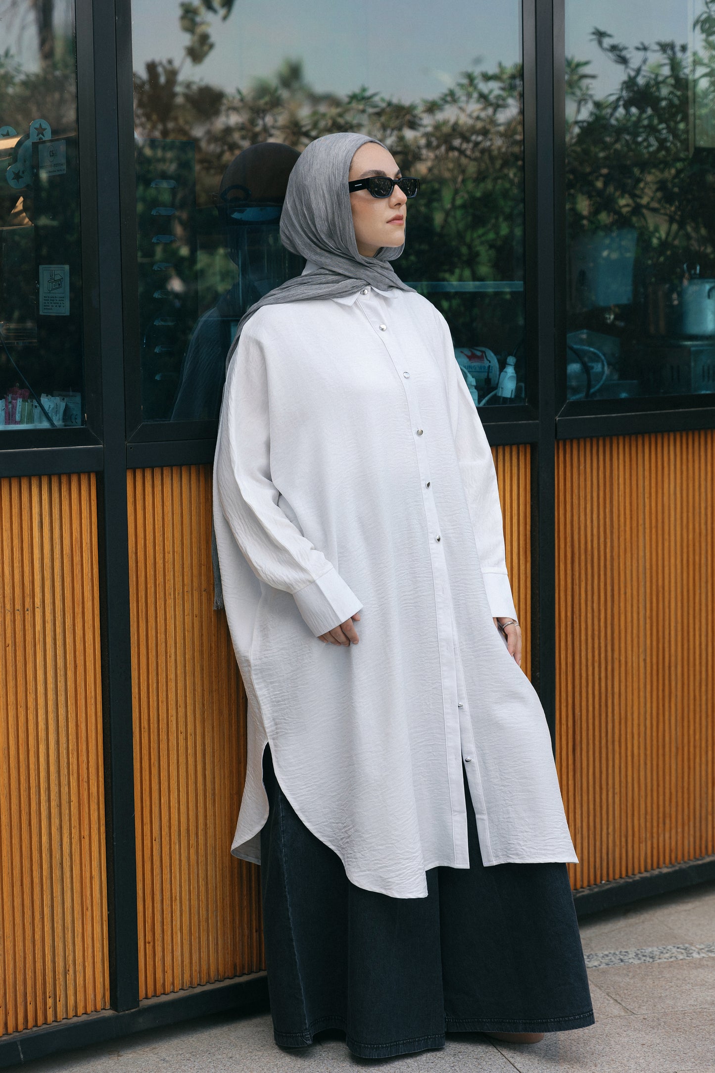 Silver Buttons Oversized Shirt - White