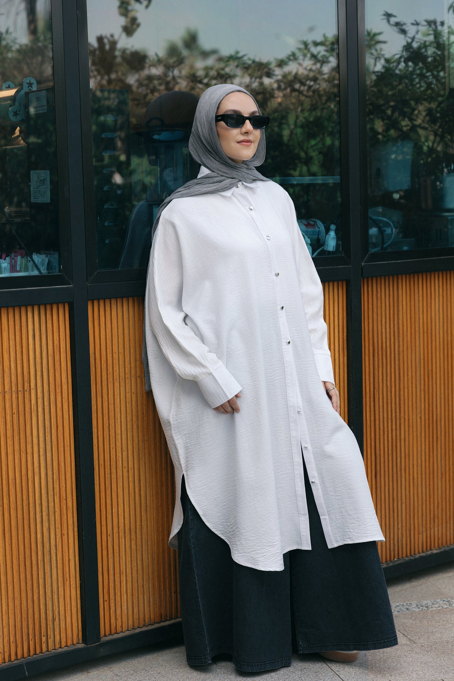 Silver Buttons Oversized Shirt - White