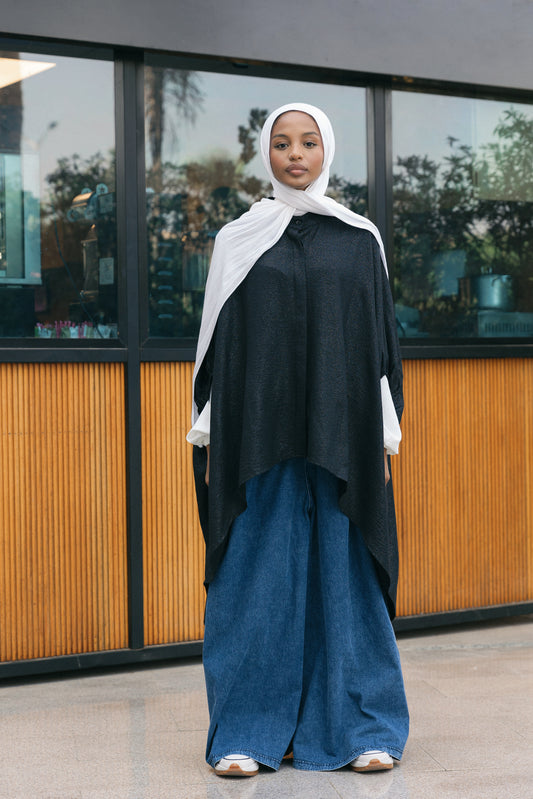 Oversize Semi Shimmery Cape - Black
