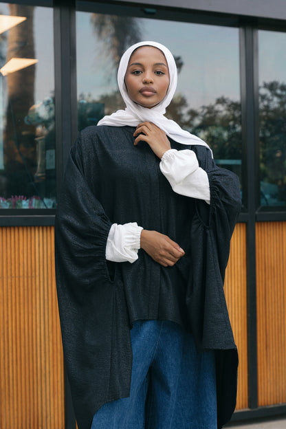 Oversize Semi Shimmery Cape - Black