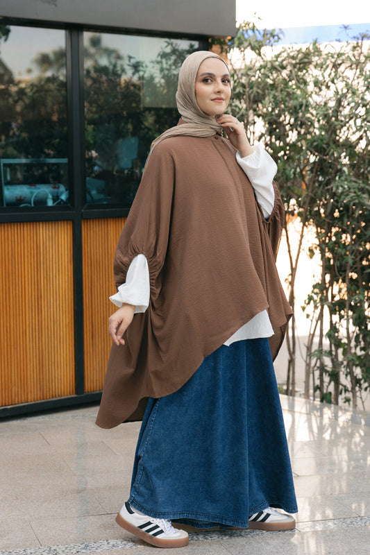 Oversize Semi Shimmery Cape - Brown