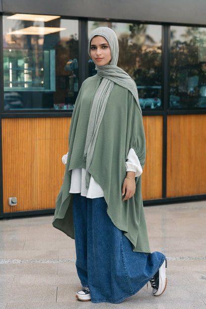 Oversize Semi Shimmery Cape - Olive