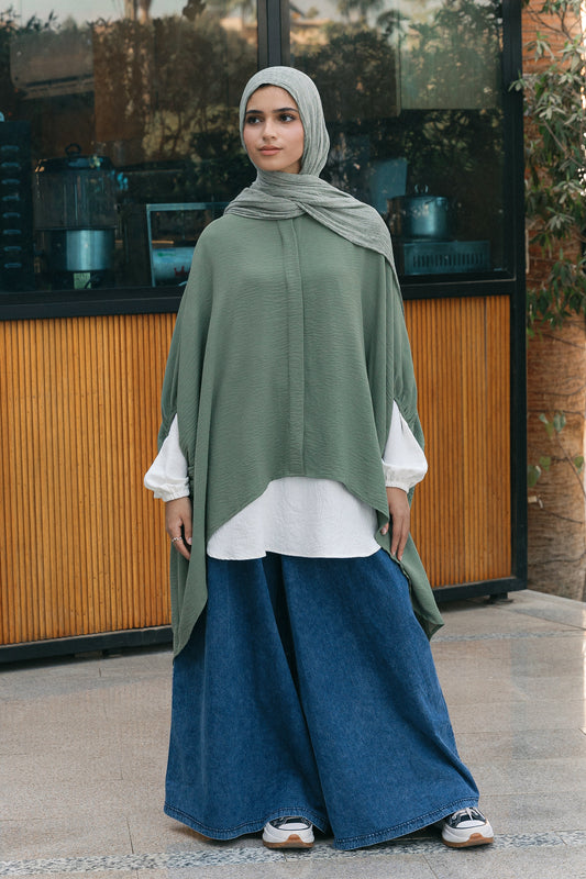 Oversize Semi Shimmery Cape - Olive