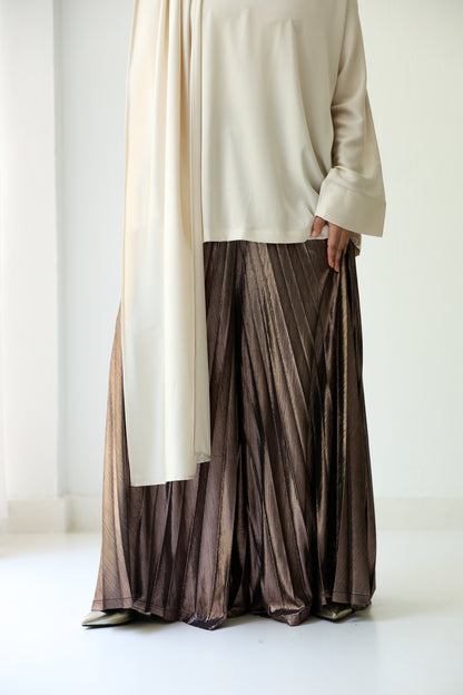 Shimmery Pleated Pants - Champagne