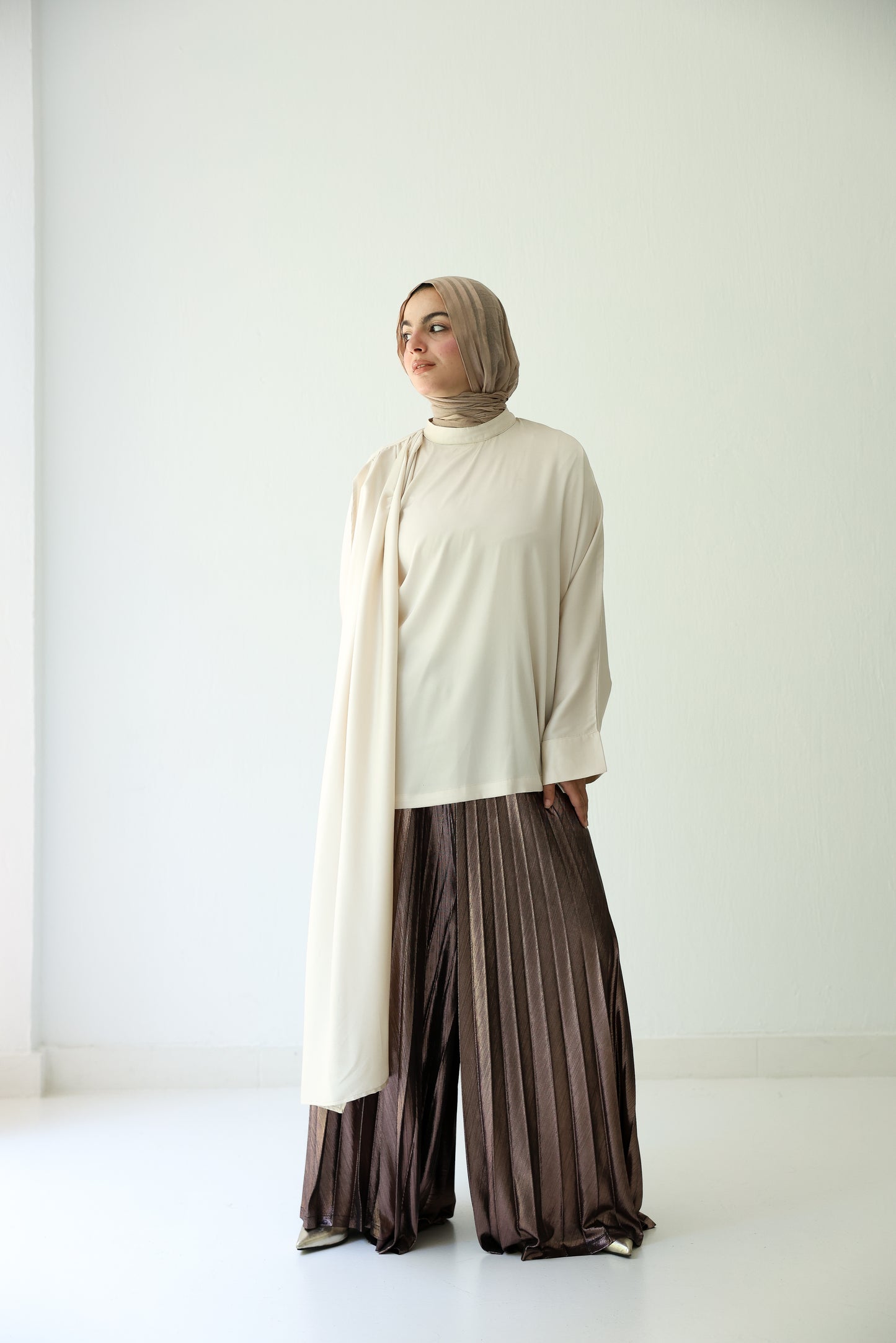 Shimmery Pleated Pants - Champagne