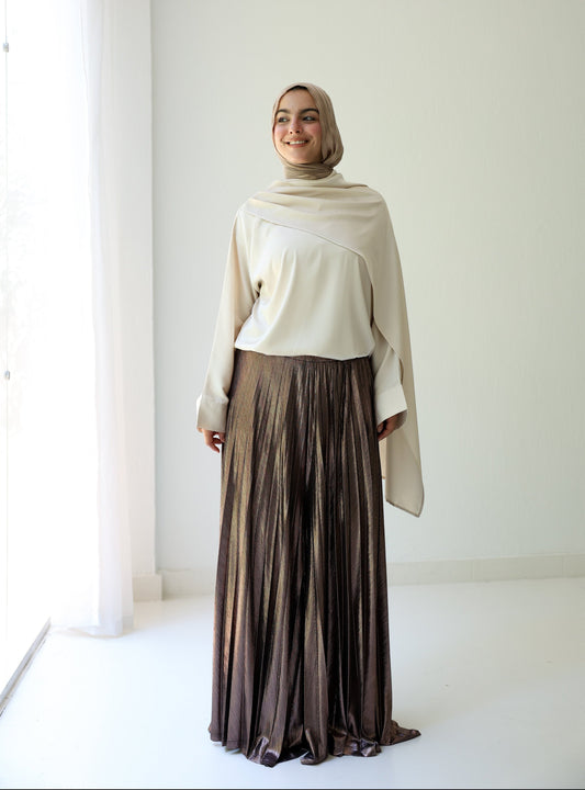Shimmery Pleated Pants - Champagne