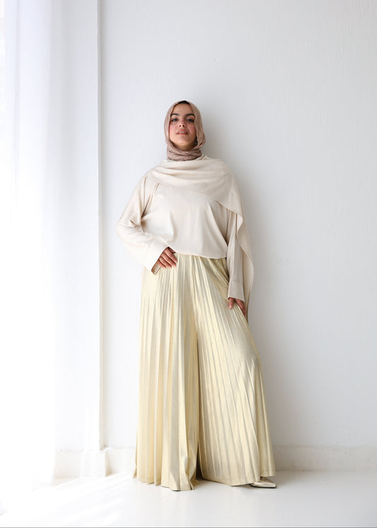 Shimmery Pleated Pants - Light Gold