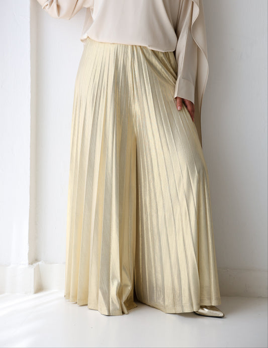 Shimmery Pleated Pants - Light Gold