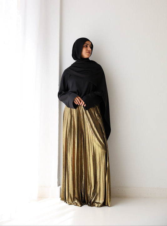 Shimmery Pleated Pants - Gold