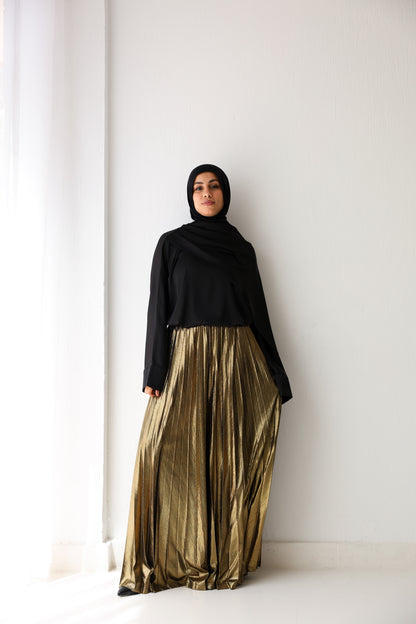 Shimmery Pleated Pants - Gold
