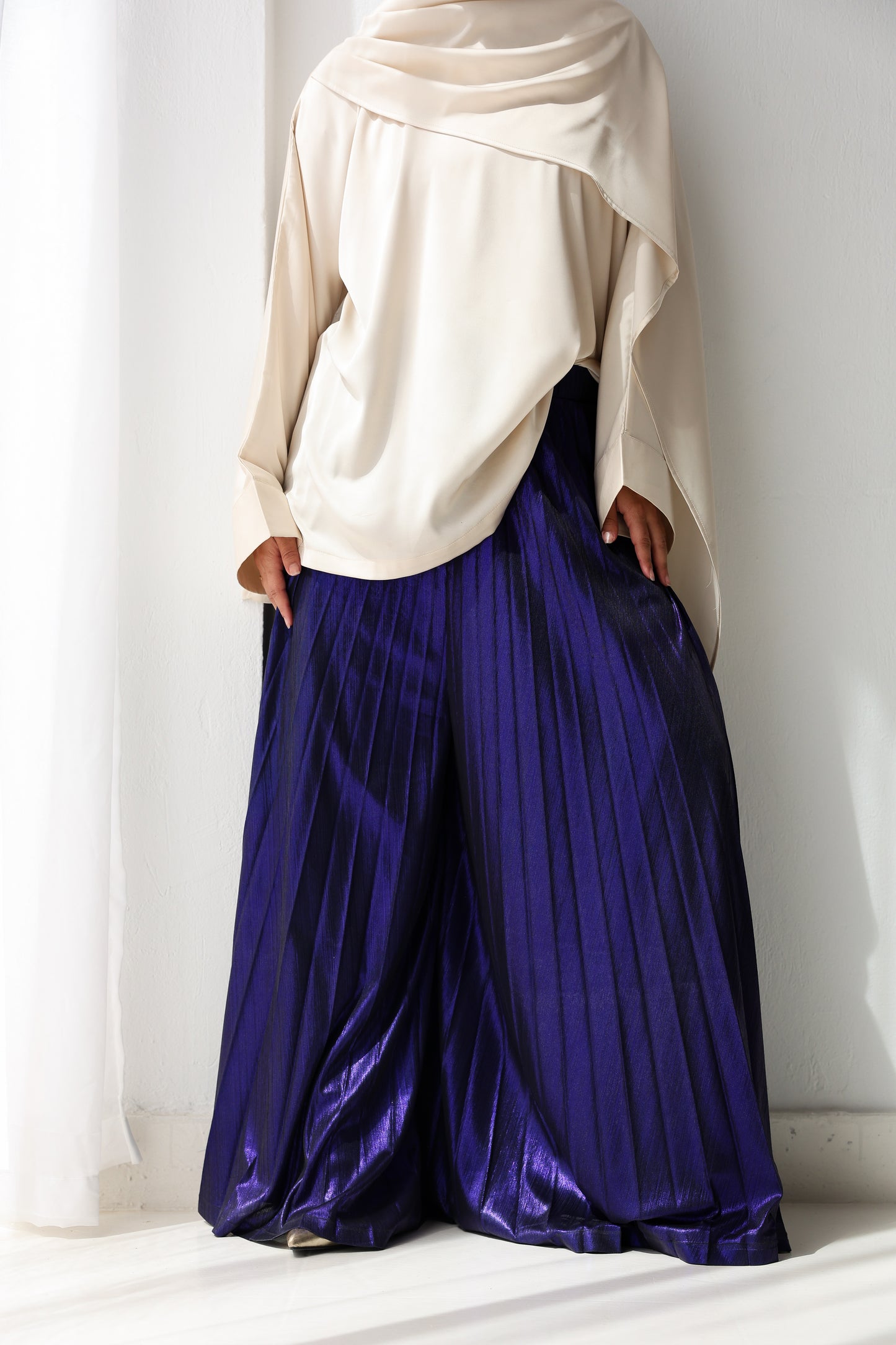 Shimmery Pleated Pants - Purple