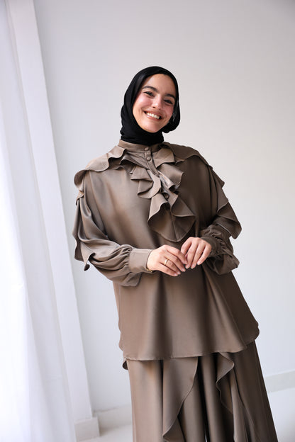 Satin Ruffles Set - Mocha