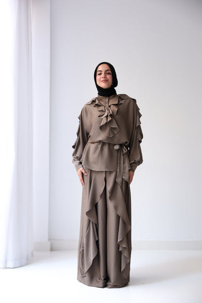 Satin Ruffles Set - Mocha