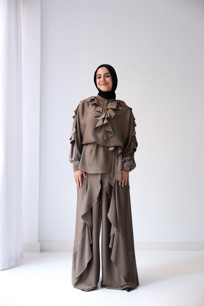 Satin Ruffles Set - Mocha