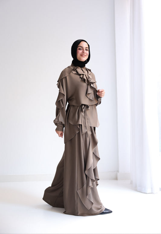 Satin Ruffles Set - Mocha