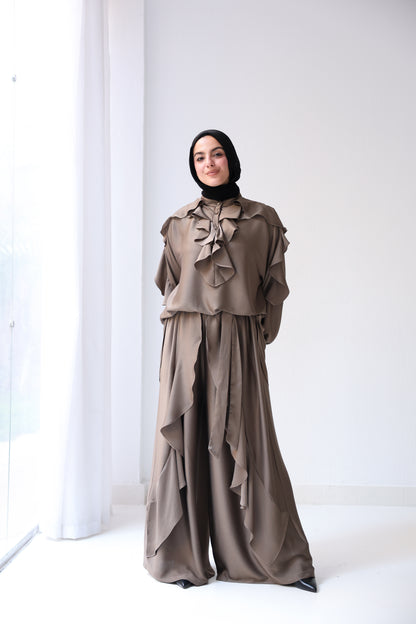 Satin Ruffles Set - Mocha