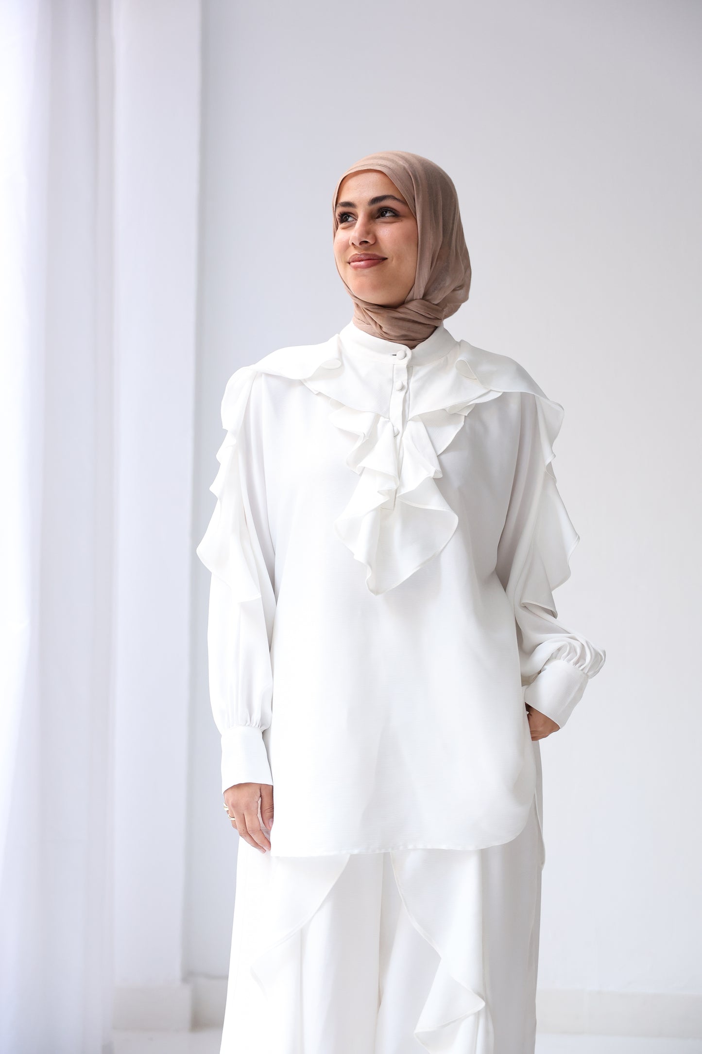 Satin Ruffles Set - White
