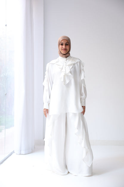Satin Ruffles Set - White