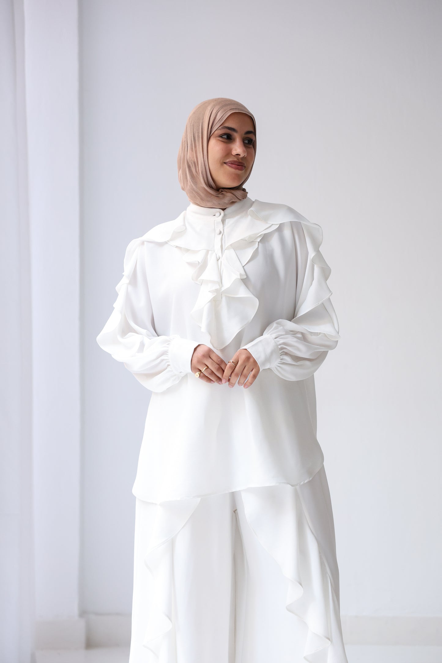 Satin Ruffles Set - White