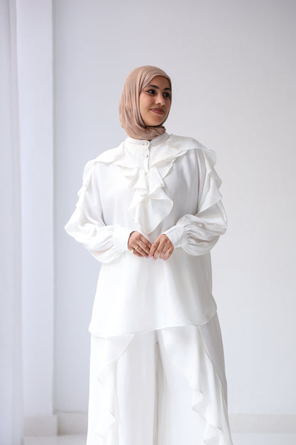 Satin Ruffles Set - White
