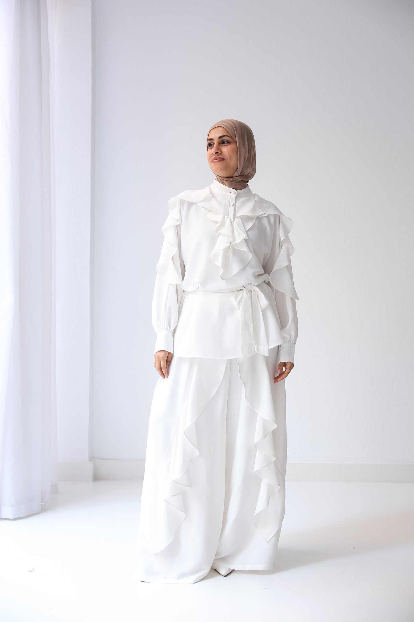 Satin Ruffles Set - White