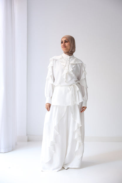 Satin Ruffles Set - White