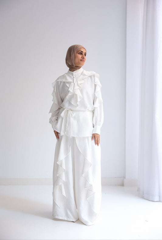 Satin Ruffles Set - White