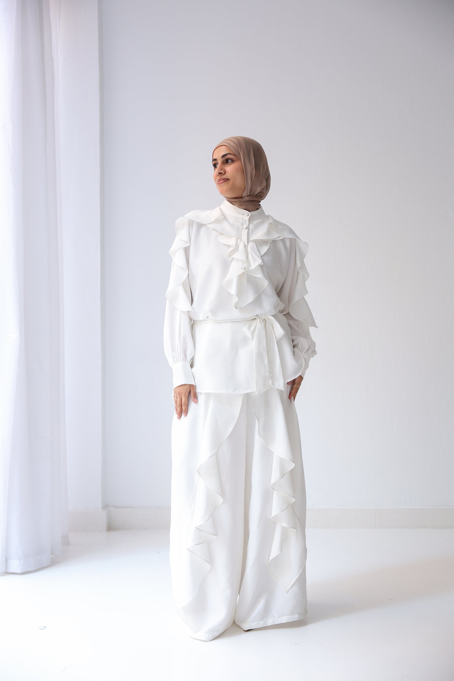 Satin Ruffles Set - White