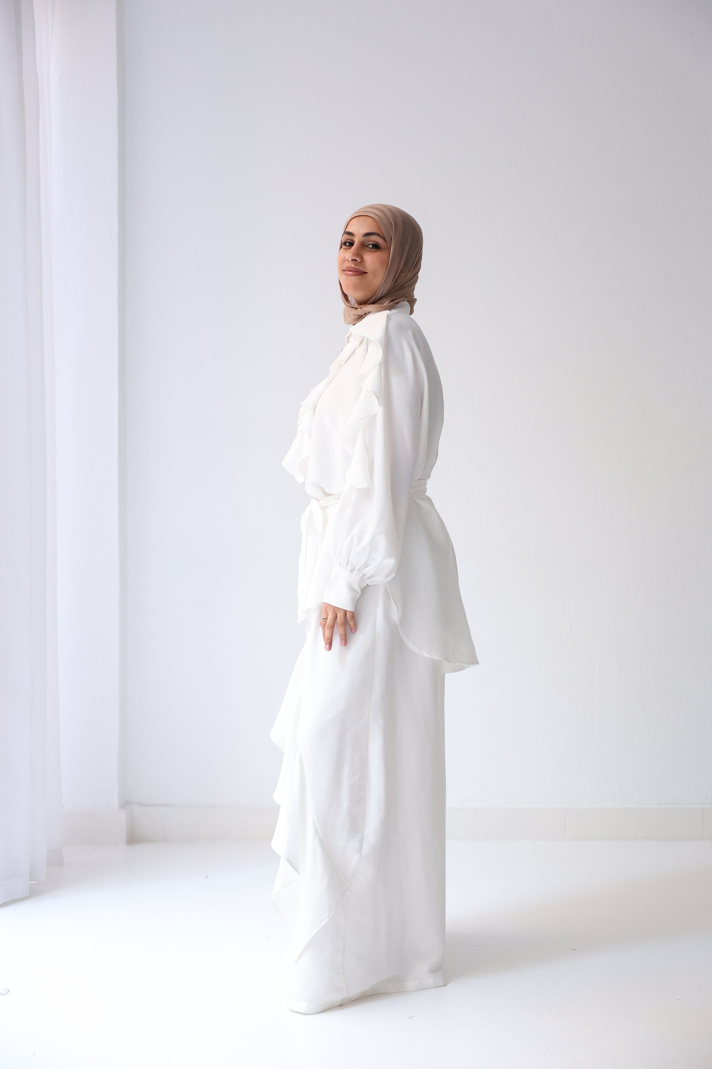 Satin Ruffles Set - White