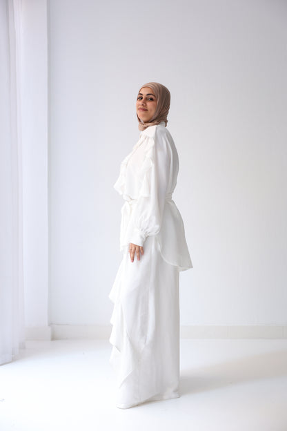 Satin Ruffles Set - White