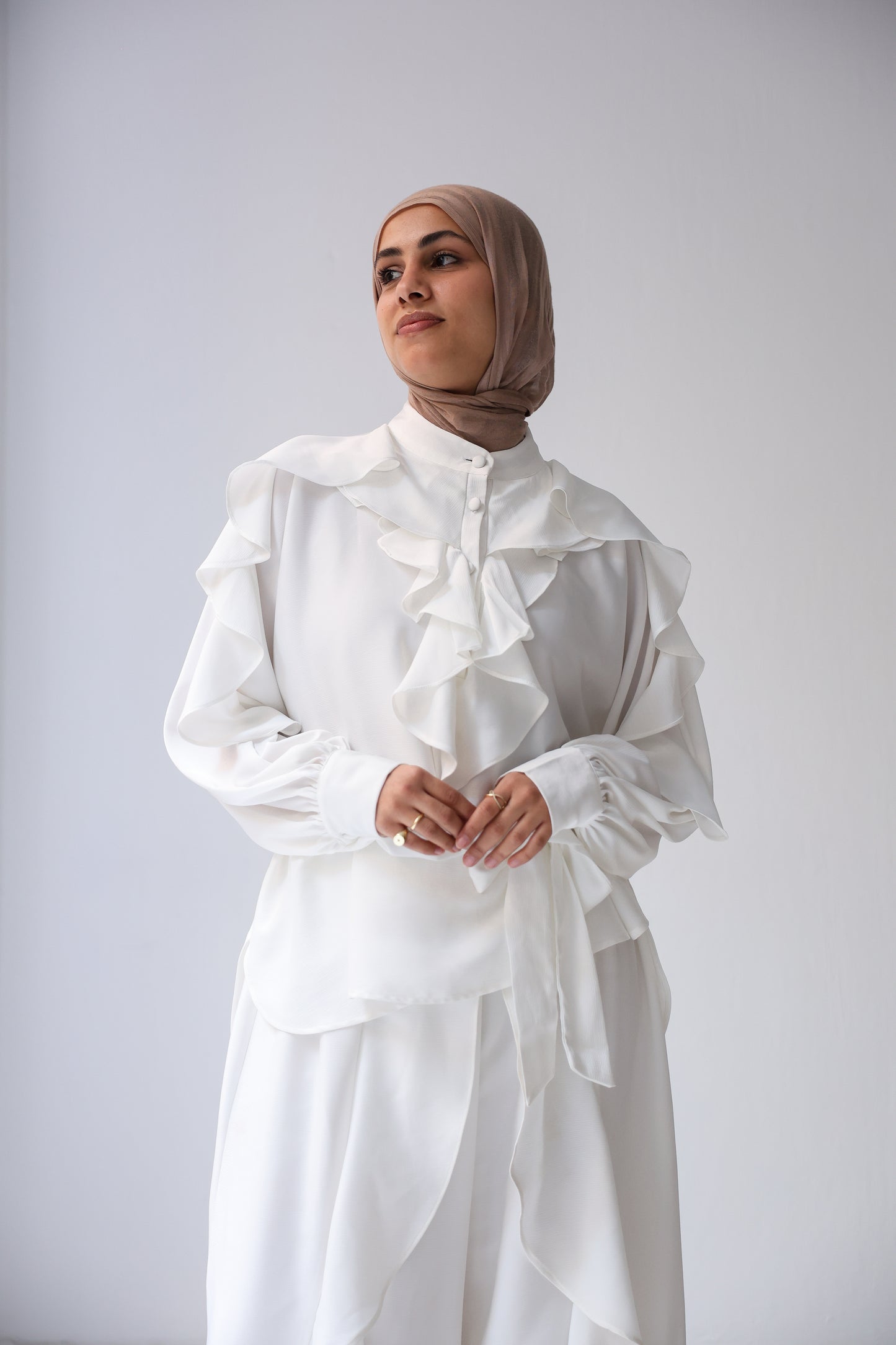 Satin Ruffles Set - White