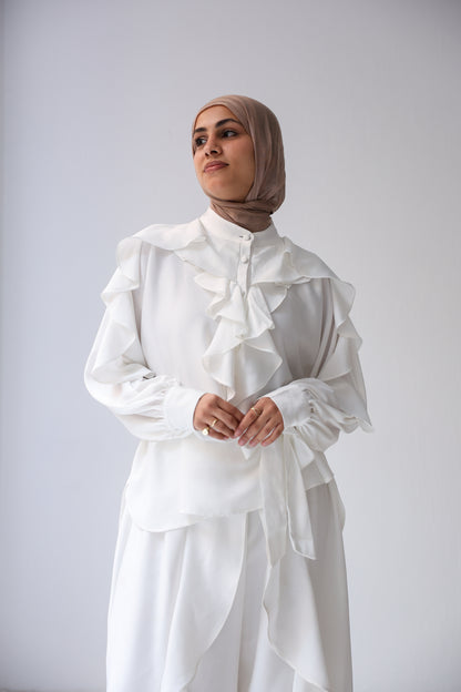 Satin Ruffles Set - White