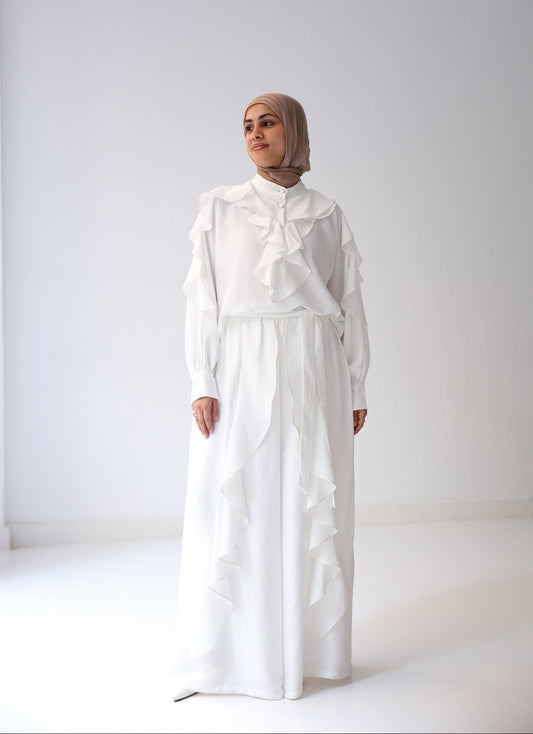 Satin Ruffles Set - White