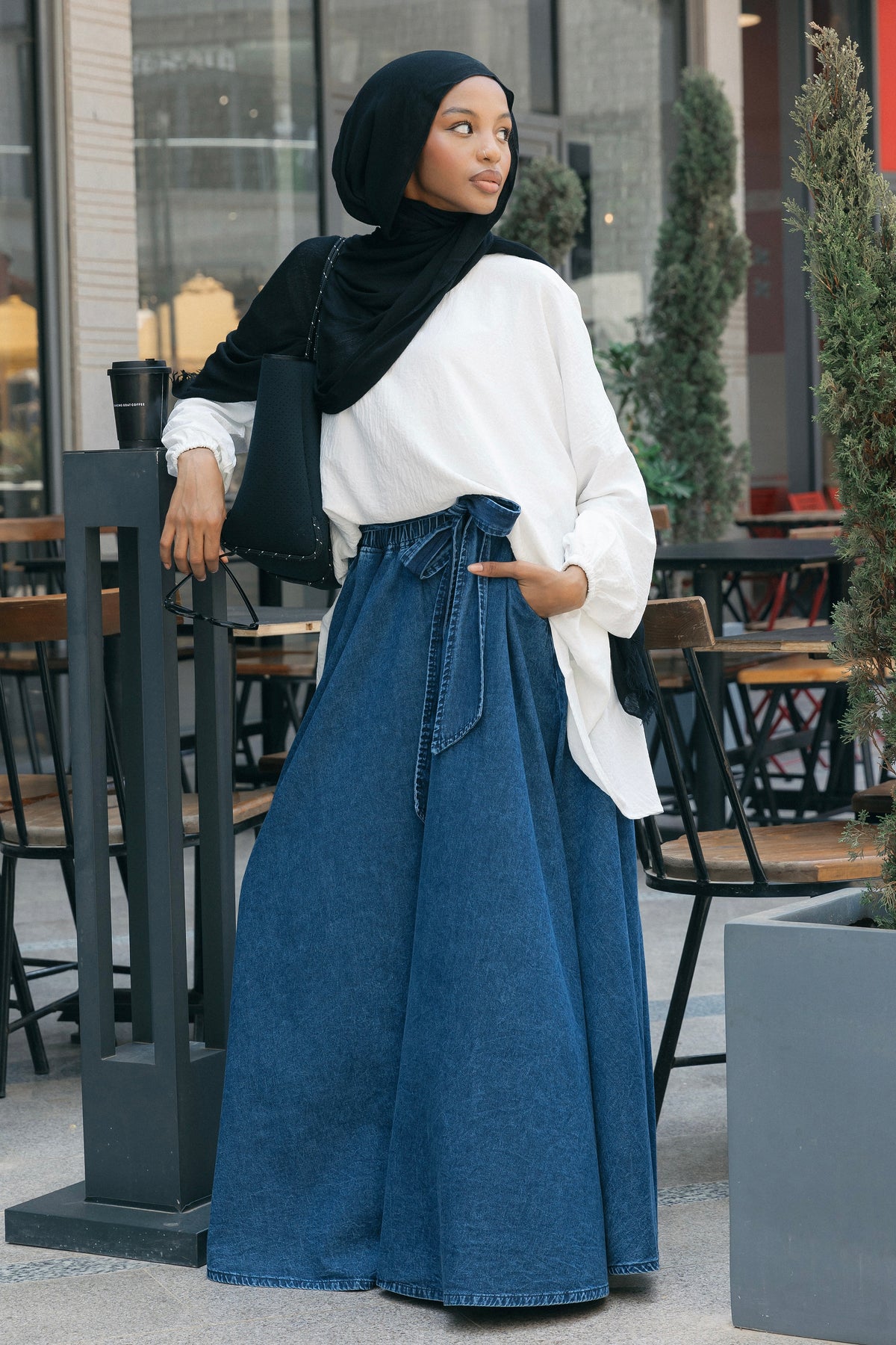 Cloche Couture Denim Skirt- Washed Blue