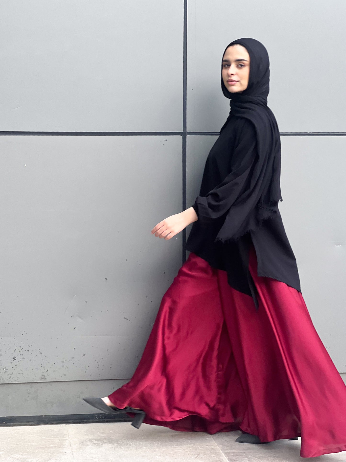 Silk Cloche Pants - Burgundy