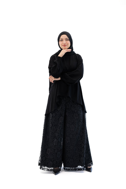 Lace Wide Leg Pants - Black
