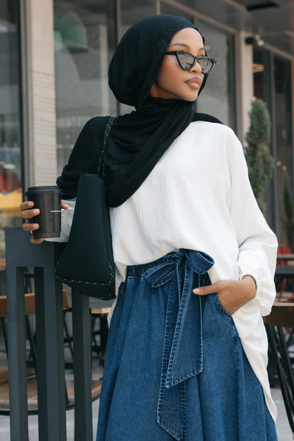 Cloche Couture Denim Skirt- Washed Blue