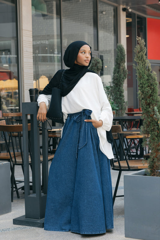 Cloche Couture Denim Skirt- Washed Blue