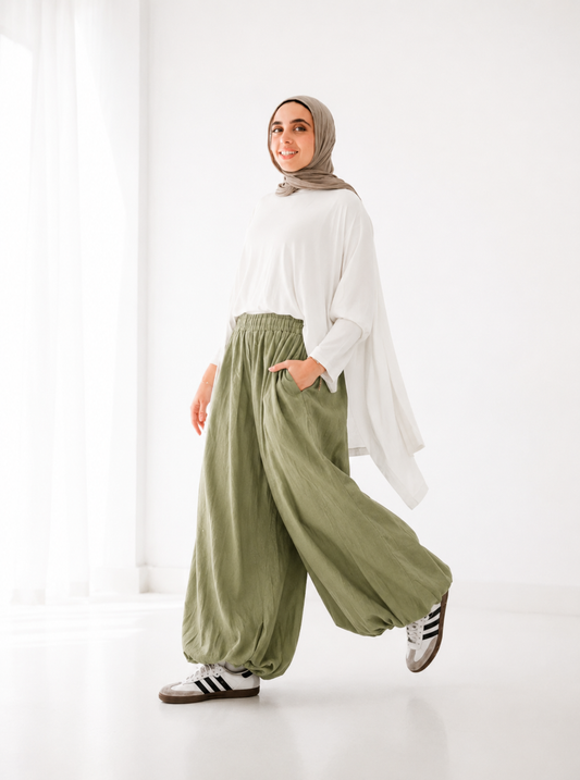 Balloon Linen Pants - Olive