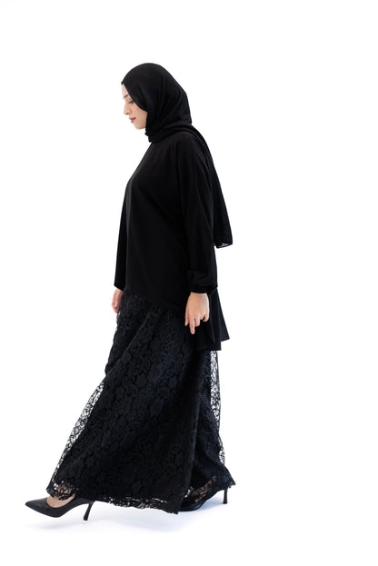 Lace Wide Leg Pants - Black