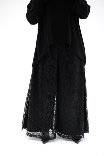 Lace Wide Leg Pants - Black